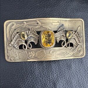 Antique Victorian Sash Pin / Shawl Brooch w Citrine Glass Stones